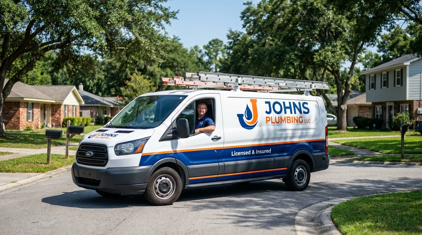 Johns Plumbing LLC service van in New Boston, NH
