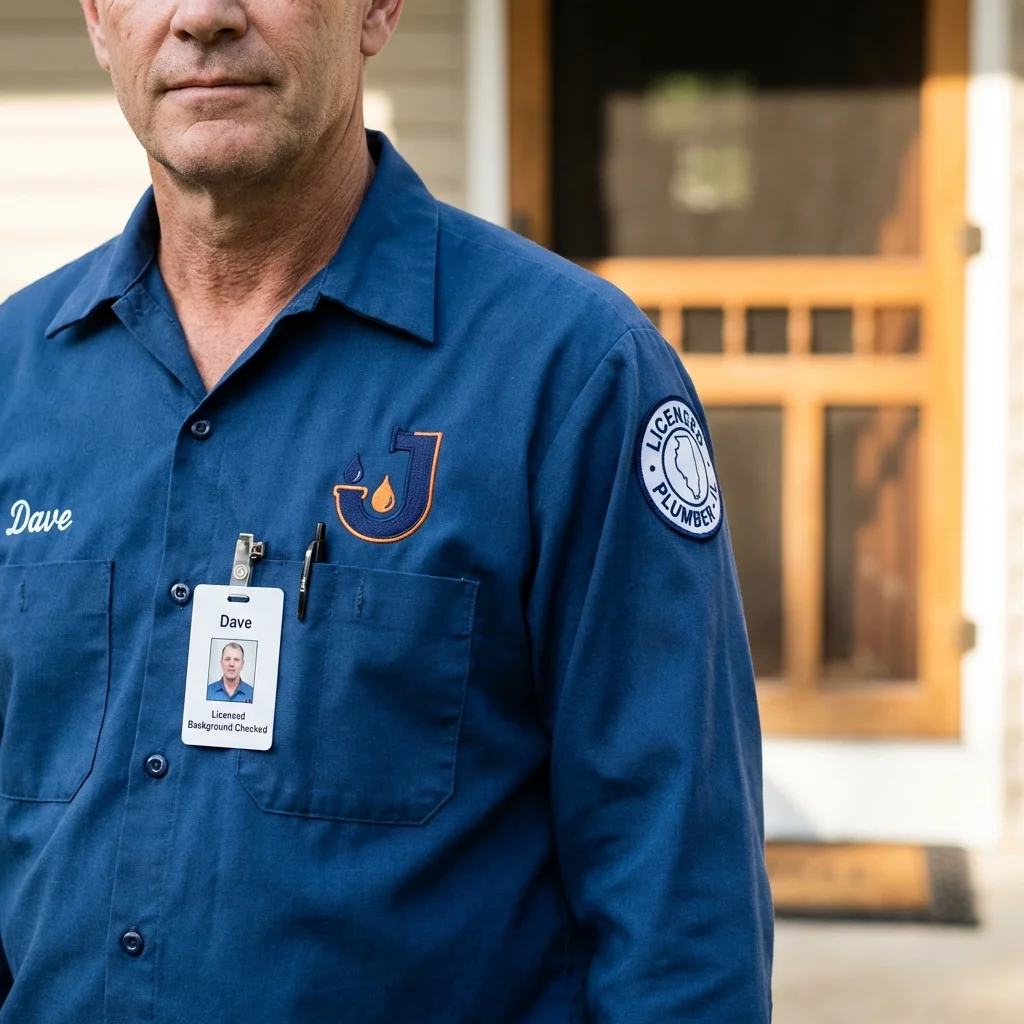 Licensed plumber showing ID badge in New Boston, NH