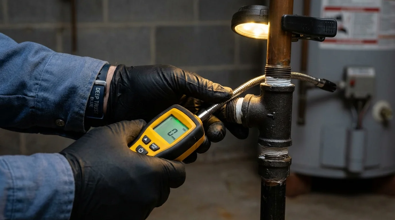 Gas leak detection with electronic sniffer by Johns Plumbing LLC in New Boston