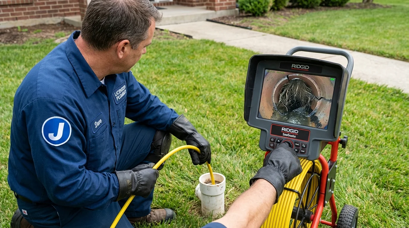 Sewer camera inspection being performed by Johns Plumbing LLC in New Boston
